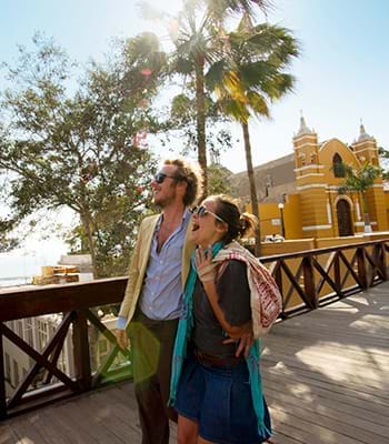 Tourists walking through Barranco in Lima